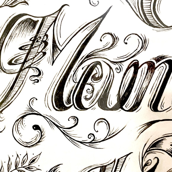 ORIGINAL FRAMED ART Tattoo Type Ink Retro Drawing in Hand Painted Pink Frame - Picture 6 of 11